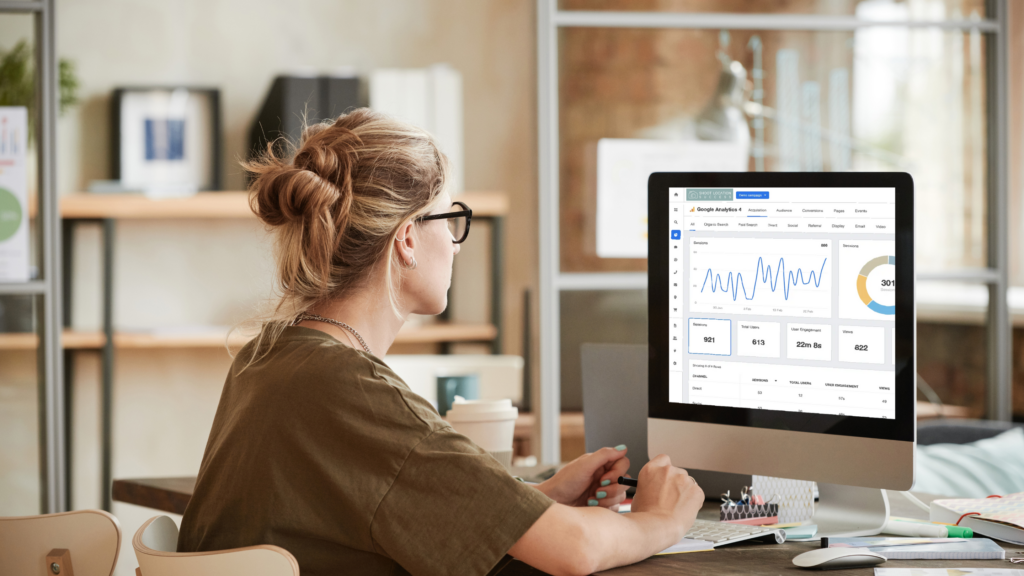 A computer screen with analytics and key metrics on a graph