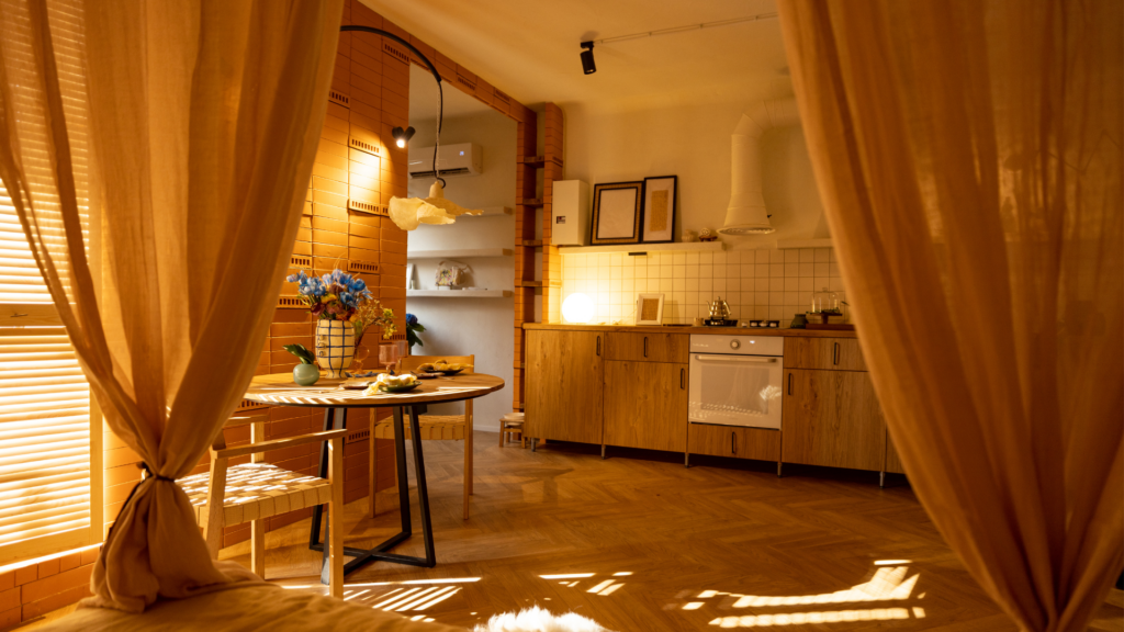 A capture of a beautifully shot kitchen of a house location.
