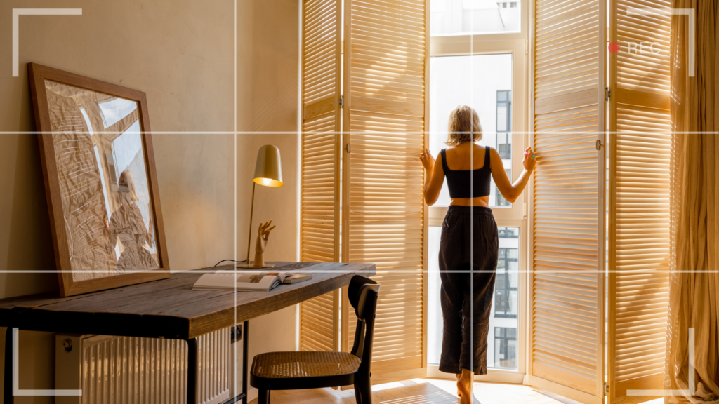 A study room photo composed using the rule of thirds, with key elements aligned along the grid lines.